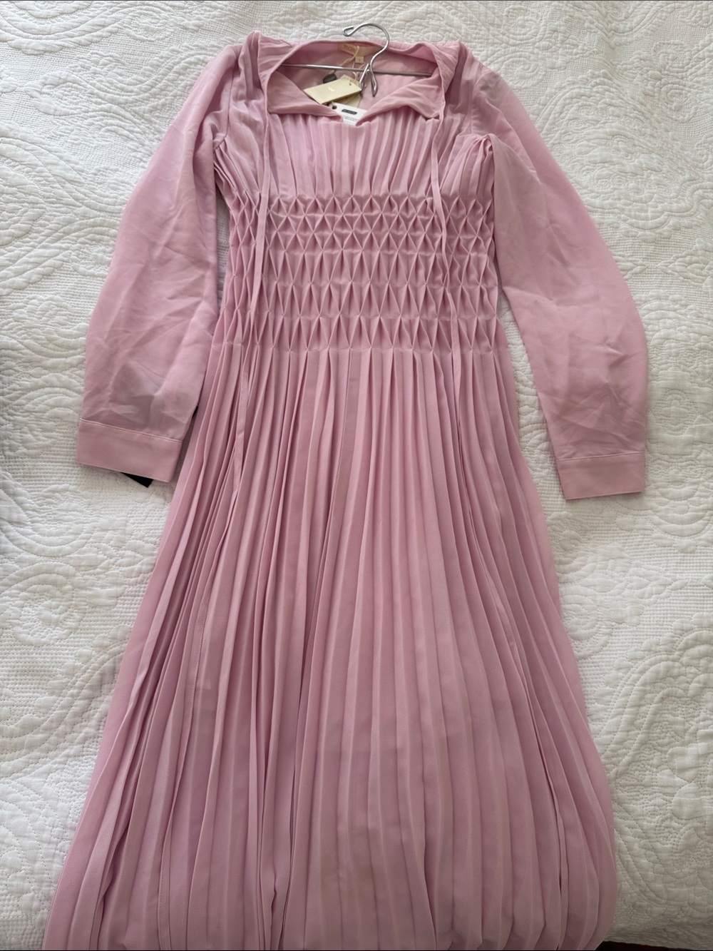 NWT Maje Dusty Rose Smocked Pleated Formal Dress